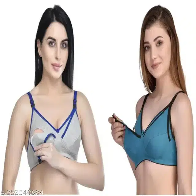 Polycotton Feeding Bra for Women, Pack of 2 (Assorted, XXL)