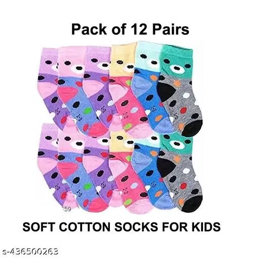 Cotton Socks for Kids, Set of 12 (Multicolor, 0-3 Months)