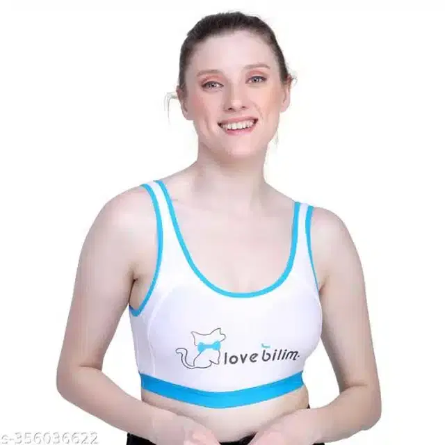 Polycotton Sports Bra for Women (Blue, 34B)