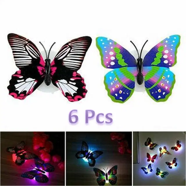 Plastic LED 3D Butterfly Wall Stickers, Multicolor, Pack of 6