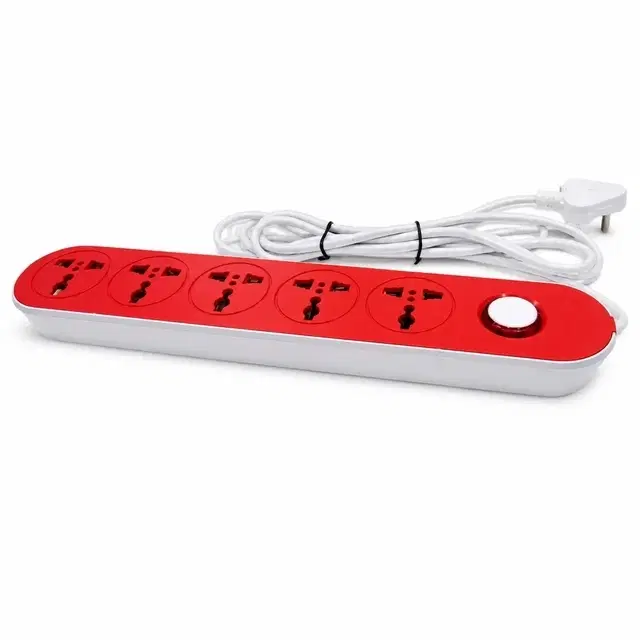 SimpleHome 5 Socket (5-in-1) Extension Board with 2 Meter Cable, Red