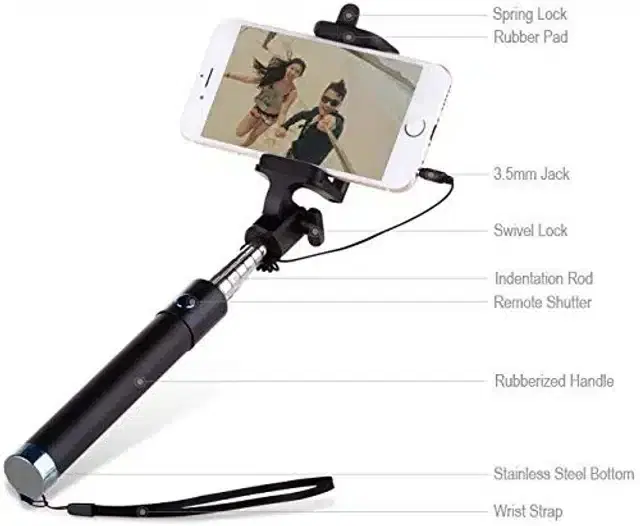 Selfie Stick with Aux, Black