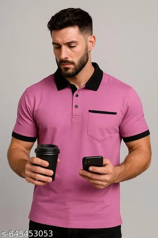 Cotton Blend Solid T-shirt for men, Pink (M)