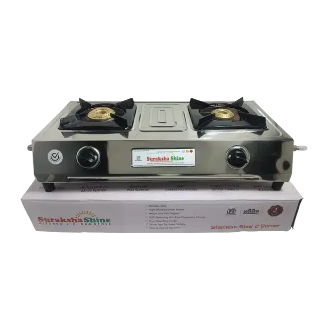 Suraksha Shine Commander Stainless Steel Gas Stove with 2 Burner, Multicolor, 2.5 kg