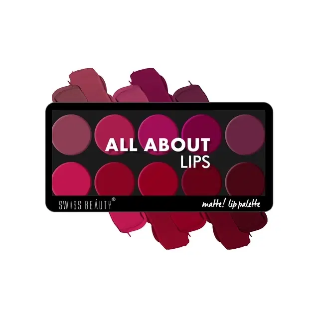 Swiss Beauty All About Lip Palette With 10 Pigmented Colors, Shade- Multicolor-02, 12 g