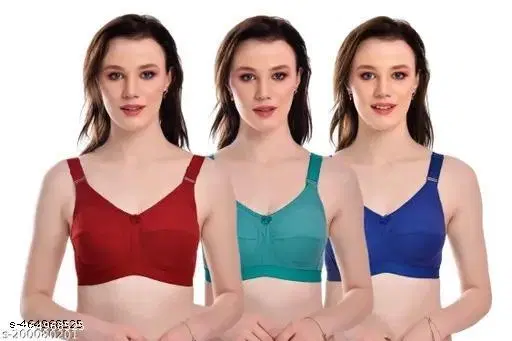 Cotton Blend Solid Bra for Women & Girls, Multicolour, Pack of 3 (40D)