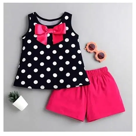 Cotton Blend Printed Clothings Set for Girls, Black (0-6 Months)