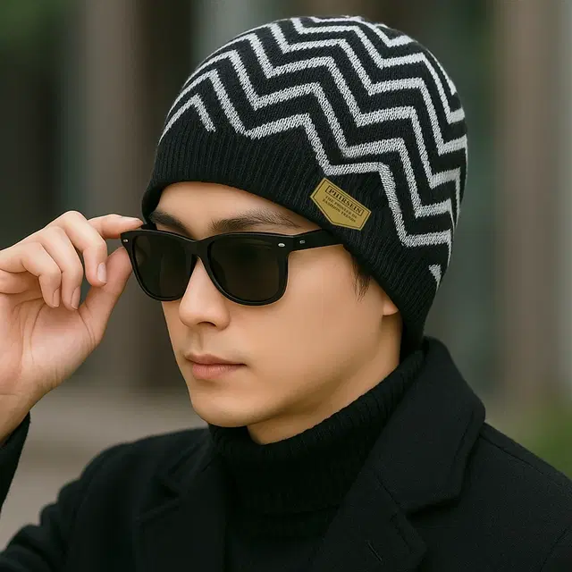 Woolen Printed Cap for Men (Multicolor)
