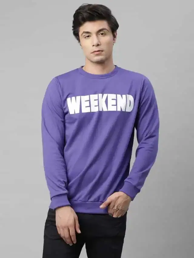 Rigo Men's Printed Terry Sweatshirt (Purple, XXL)