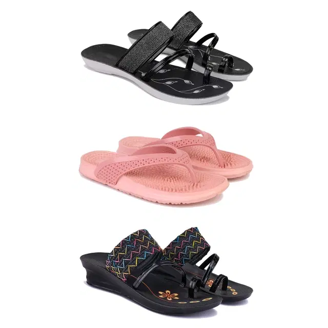 Combo of Flats with Slippers & Sandals for Women (Multicolor, 5) (Pack of 3)