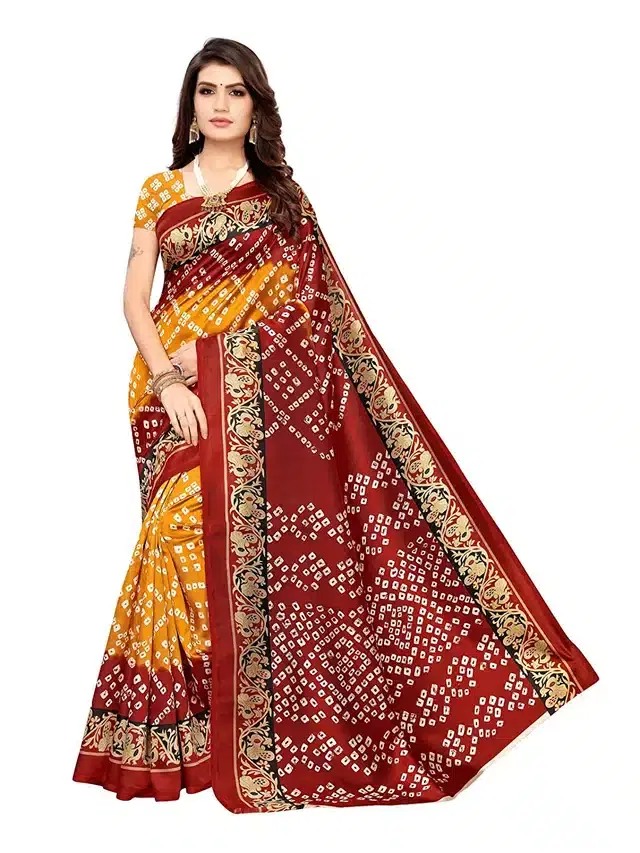 Art Silk Printed Saree for Women (Red, 6.3 m)