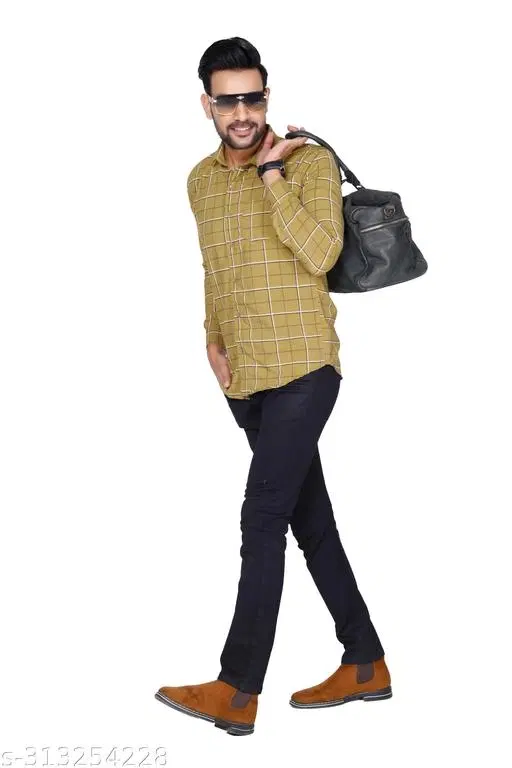 Cotton Blend Checked Shirt for Men, Khaki (XXL) Pack of 1