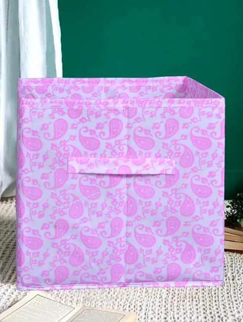 Printed Storage Box/Toys Box/Foldable Wardrobe Organizer, Pink, 33x33x33 cm, Pack Of 1, S-2