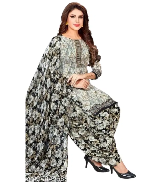 Crepe Printed Unstitched Suits Fabrics for Women (Grey, 2.25 m)