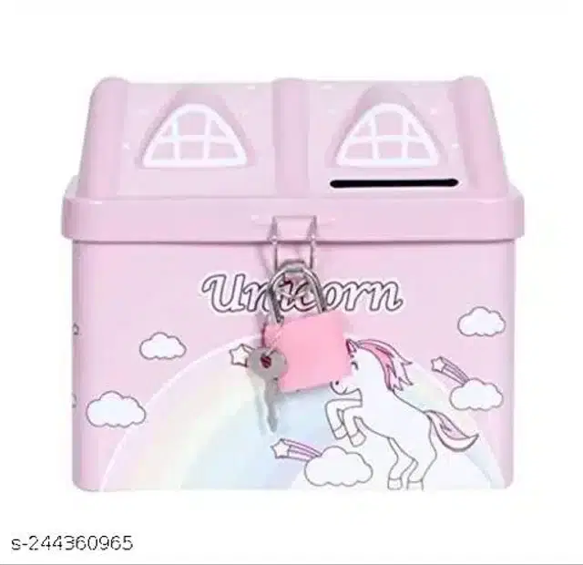 Hut Shaped Money Bank with Key & Lock for Kids, Pink