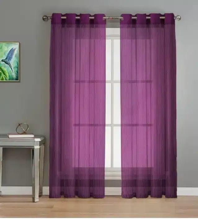 Netted Solid Window & Door Curtains, Pack of 2, Purple, 5 feet
