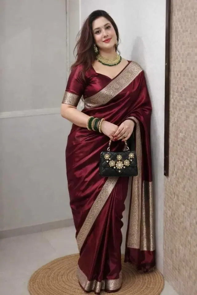 Banarasi Maroon Art Silk Woven Saree for Women
