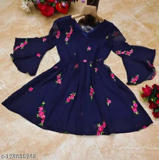 Party Frock for Girls (Navy Blue, XS)
