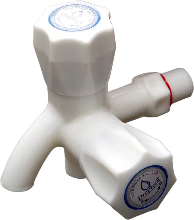 Plastic 2-in-1 Bib Cock Taps Faucet with Wall Flange, White, Set of 1