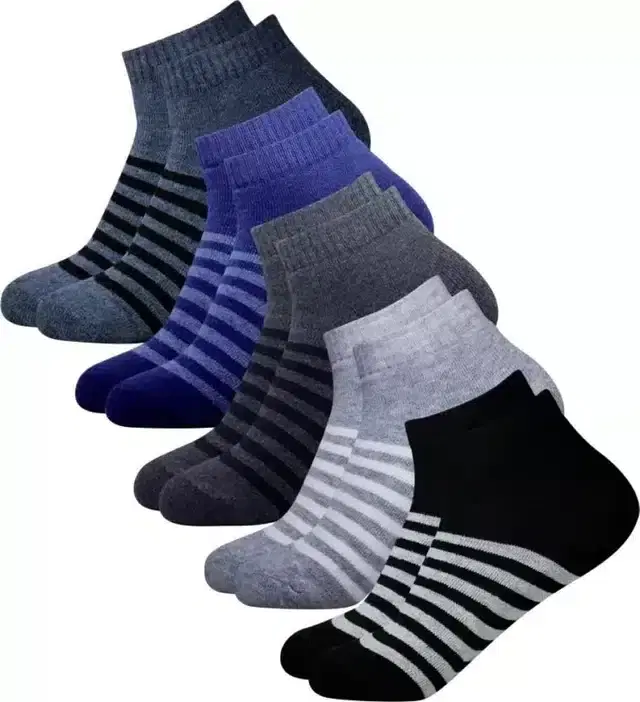 Cotton Ankle Socks for Unisex, Set of 5 (Multicolor, Free Size)