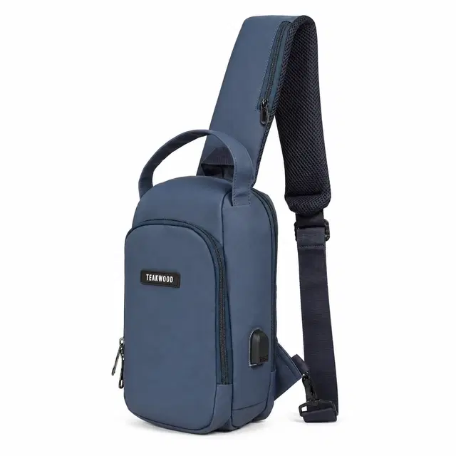 Teakwood Crossbody Bag With 2 Pocket And Number Locker, Navy Blue