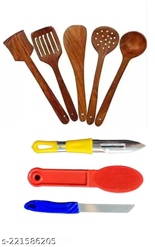 Wooden Kitchen Tools Set, Multicolor, Set of 8