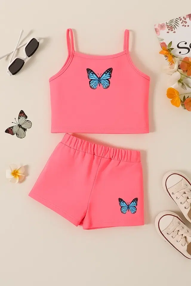 Cotton Blend Printed Clothings Set for Girls, Peach (3-4 Years)