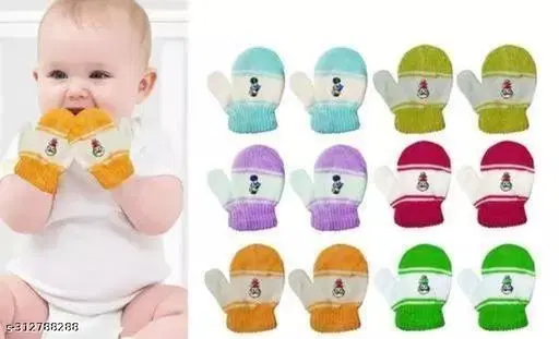 Woolen Gloves for Kids, Set of 6 (Multicolor, 0-3 Months)