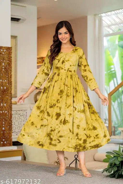 Rayon Kurti for Women, Yellow (S)