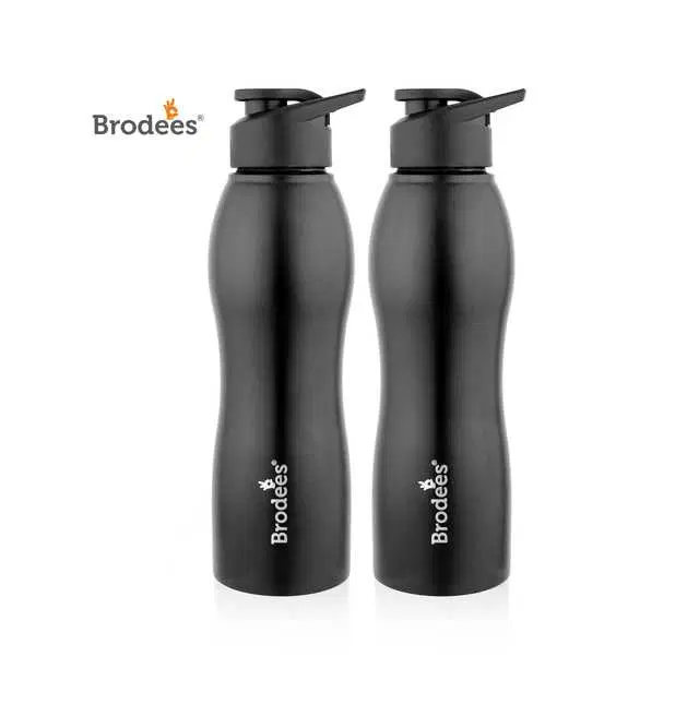 Brodees Meghapushp Stainless Steel Bottle, Set Of 2 Pcs, 1000 ml Of Each, Black, A-41