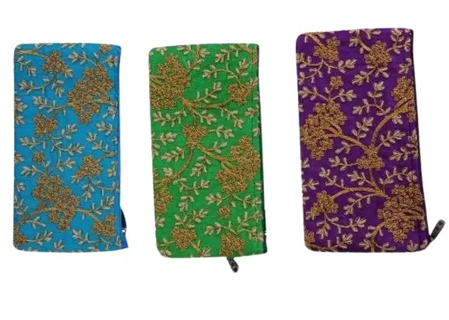 Canvas Portable Accessories & Cosmetics Storage Pouch, Multicolour, Set of 3