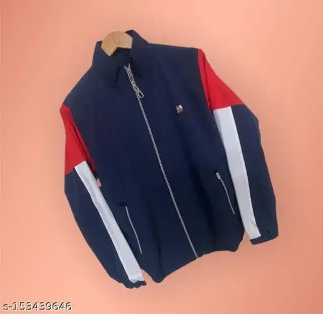 Polyester Full Sleeves Solid Jacket for Men (Navy Blue, L)