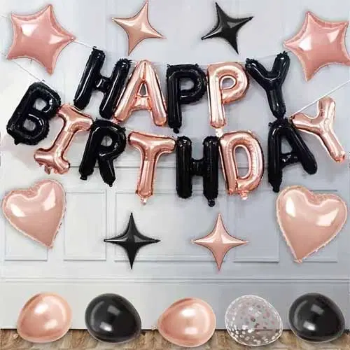 Happy Birthday Balloon Decoration Kit ,Rose Gold & Black Set Of 1