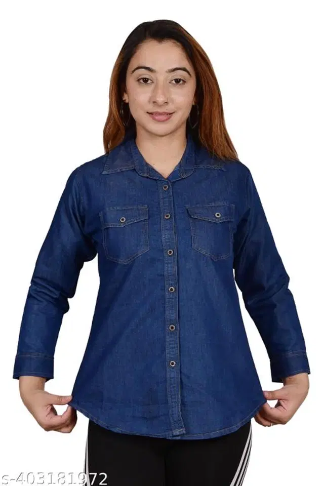 Full Sleeves Solid Shirt for Women (Navy Blue, S)