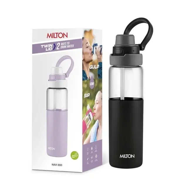 Milton Navi 800 2-in-1 Lid Sip or Gulp Water Bottle 800 ml | Sturdy Handle I BPA Free| Food-Grade | One-Touch Open | Leak-Proof | Ideal for Office, School, College, Gym, Blue