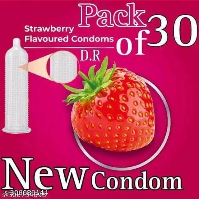 Xebok Strawberry Flavoured Full Dotted Condoms, Pack of 30