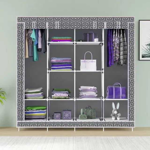 Plastic Printed Collapsible Wardrobe, Grey