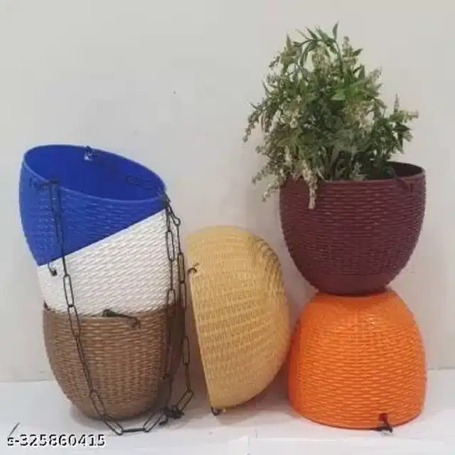 Hanging Flower Pots with Metal Chain, Multicolor, Pack of 6