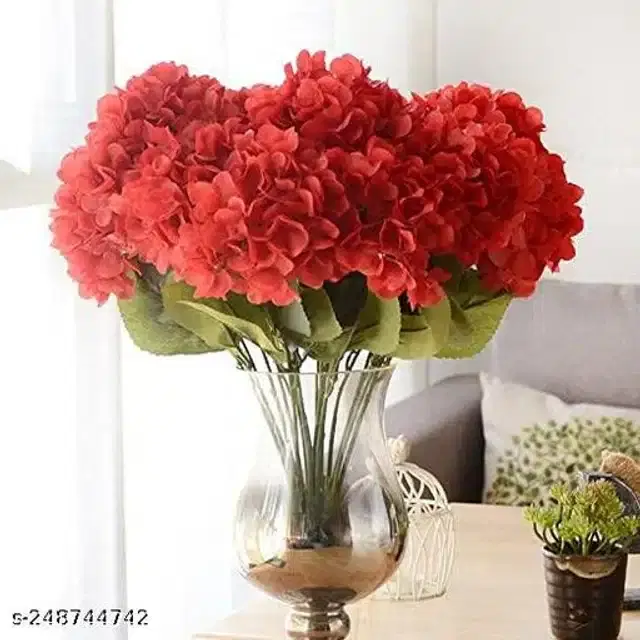 Polyester Artificial Flowers Bunch, Red & Green