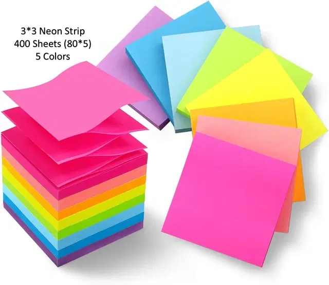 Paper Neon 80 Pcs Sticky Notes, Multicolor, 3x3 inches, Pack of 5