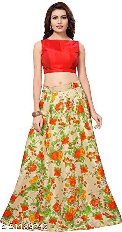 Cotton Blend Lehenga Choli for Women (Orange, Free Size)