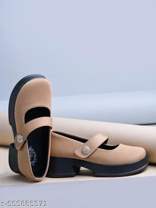 Block Heel Shoes for Women (Beige, 15-16 Years)