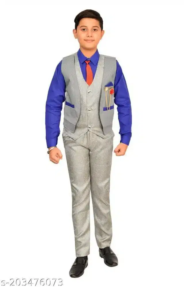 3 Pcs Coat Pant Set for Boys (Multicolor, 6-7 Years)