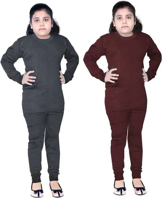 Solid Kids Girl's Thermal Top, Pack of 2 (Brown & Black, 9-10 Years) (FE-21)