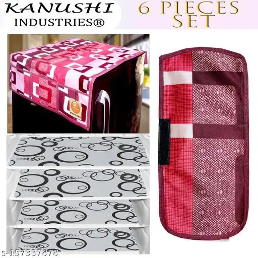 KANUSHI Industries® 1Pc Fridge Cover for Top with 6 Utility Pockets + 1 Handles Covers + 4 Fridge Mats (FRI-WINE-BOX+1-HANDLE+M-15-04)