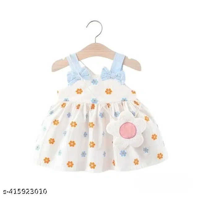 Cotton Frock for Girls (White, 0-3 Months)