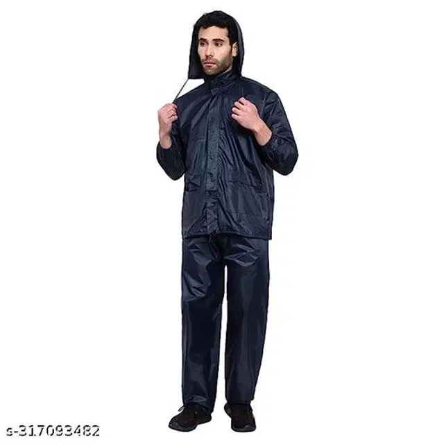 Polyester Rain Coat for Men, Black, M