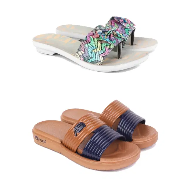 Combo of Sliders & Flats for Women, Set of 2 (Multicolor, 5)