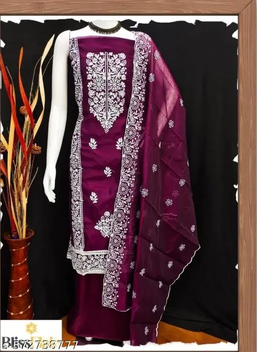 Embroidered Floral Patiala Suits for Women (Purple, Un Stitched)