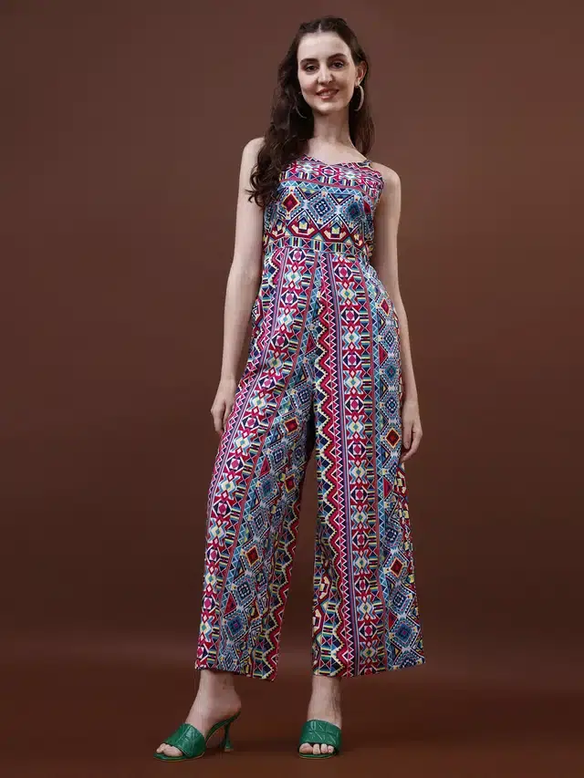 Crepe Jumpsuit for Women (Multicolor, XL)